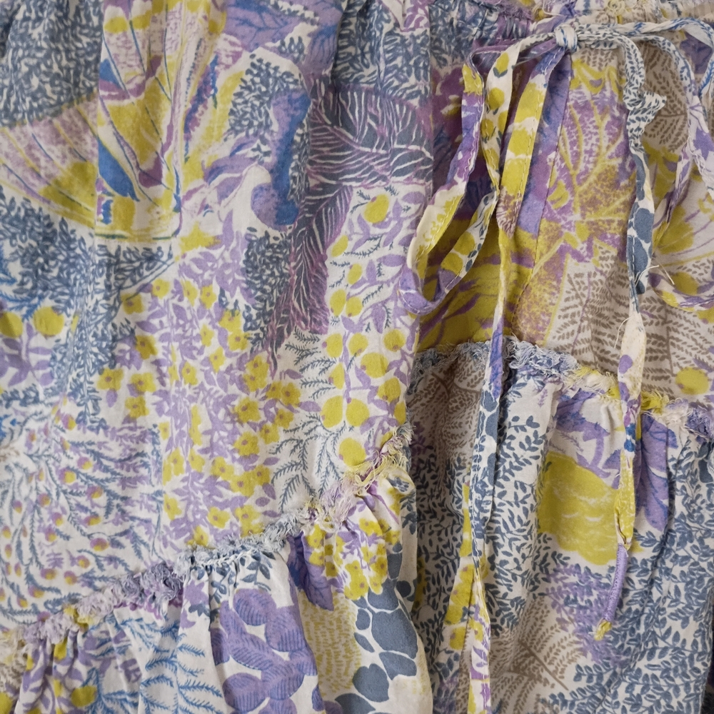 By Anthropology Floral Raw Hem Camisole In Purple and Yellow Size L - Picture 5 of 8